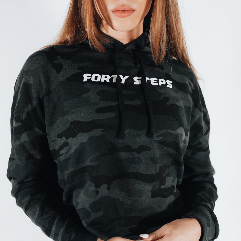 Womens Cropped Hoodie - Forty Steps Fitness in black